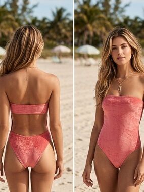 JADE Swim Lychee Nori Strapless Velour One Piece Swimsuit Size Medium